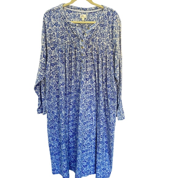 Aria Collection 3X Women's Blue Floral Print 3/4 Sleeve Nightgown Sleep Dress - Picture 1 of 6